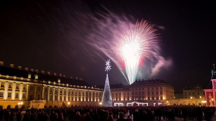 Foto gratuito celebración de fin de año con fuegos artificiales.