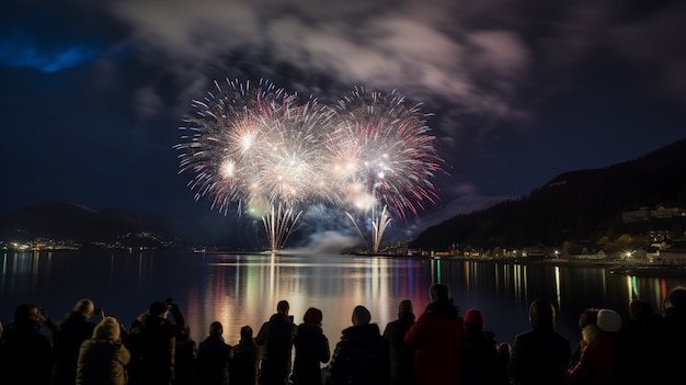 Foto gratuita celebración de fin de año con fuegos artificiales.