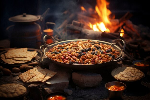 Celebración fotorrealista del festival lohri con comida tradicional