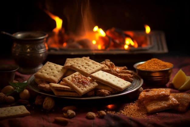 Celebración fotorrealista del festival lohri con comida tradicional