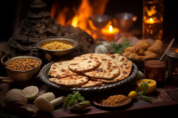 Celebración fotorrealista del festival lohri con comida tradicional