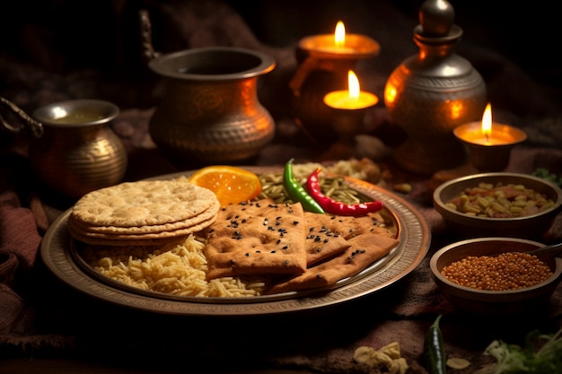 Celebración fotorrealista del festival lohri con comida tradicional
