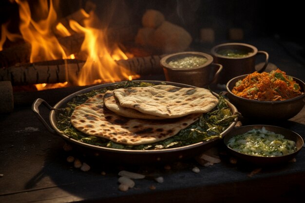 Celebración fotorrealista del festival lohri con comida tradicional