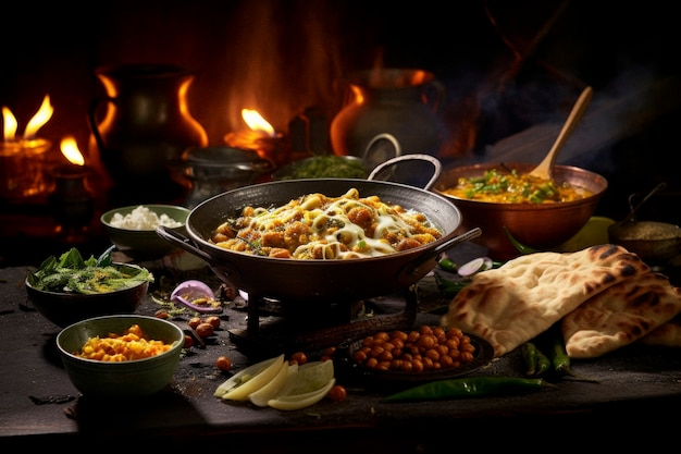 Celebración fotorrealista del festival lohri con comida tradicional