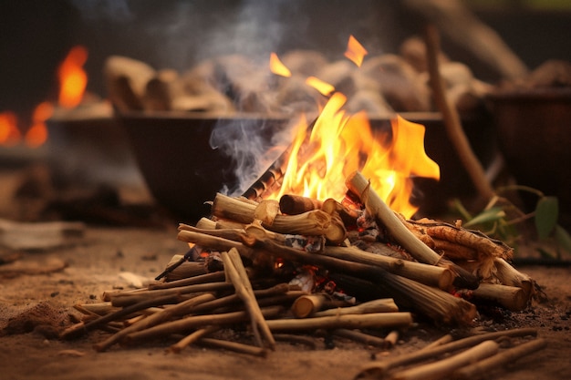 Celebración fotorrealista del festival lohri con fuego de campamento