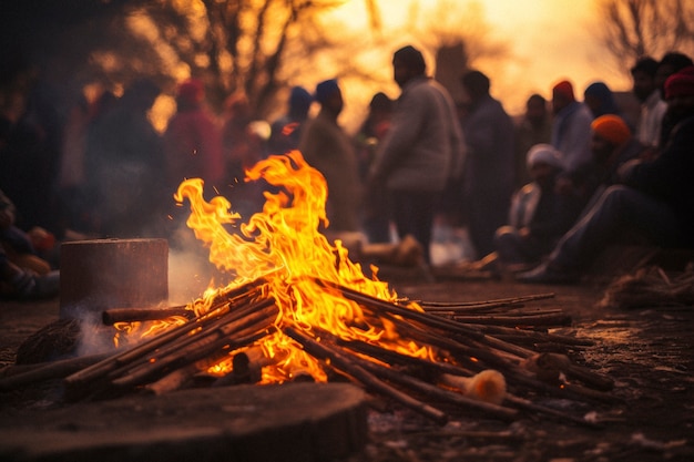 Foto gratuita celebración fotorrealista del festival lohri con fuego de campamento