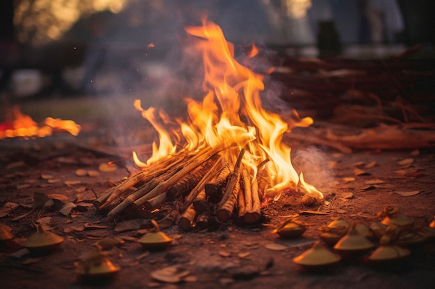 Foto gratuita celebración fotorrealista del festival lohri con fuego de campamento