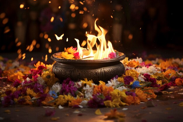 Celebración fotorrealista del festival lohri con ofrendas y velas