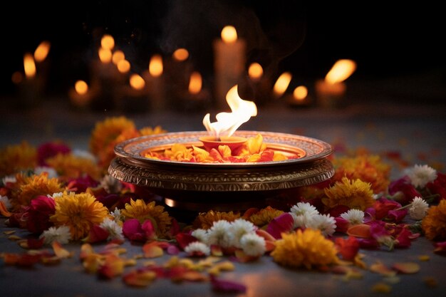 Celebración fotorrealista del festival lohri con ofrendas y velas