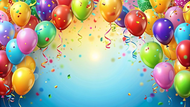 Celebración de globos de colores y confeti