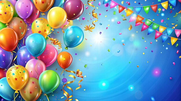Celebración de globos de colores y confeti