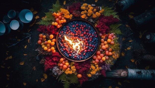 Celebración a la luz de las velas de la generosidad otoñal y la espiritualidad generada por IA