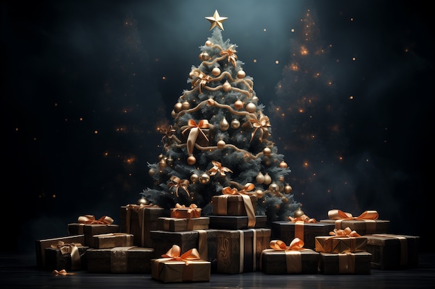 Celebración de Navidad con árbol decorado