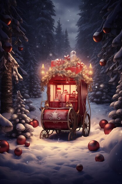 Celebración de Navidad con carruaje decorado