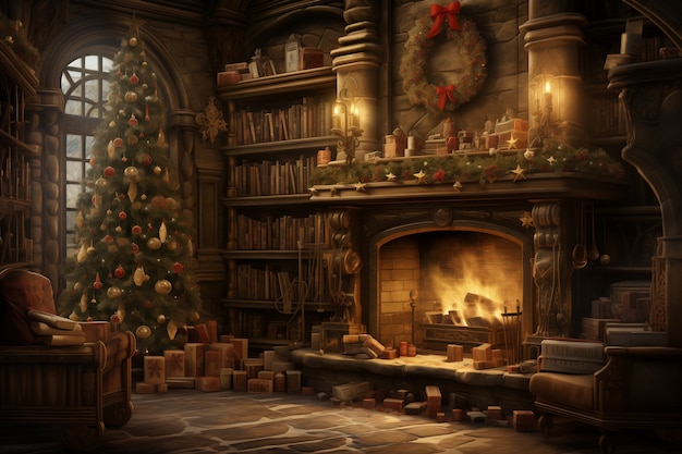 Foto gratuita celebración de navidad con un interior decorado