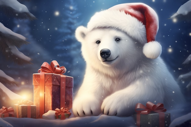 Celebración de Navidad con el oso