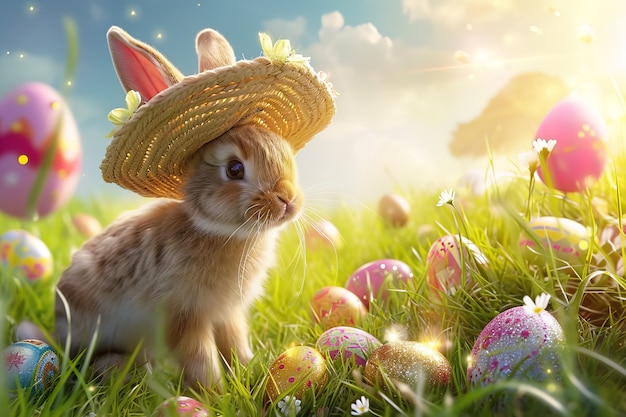 Foto gratuita celebración de pascua con el conejo de ensueño.