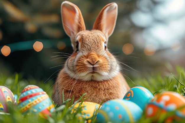 Foto gratuita celebración de pascua con el conejo de ensueño.