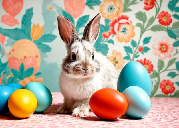 Celebración de Pascua con el conejo lindo