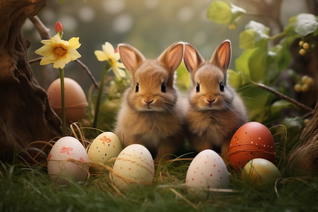 Foto gratuita celebración de pascua con el conejo