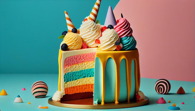 Celebración de postres Decoración de cupcakes con glaseado multicolor IA generativa