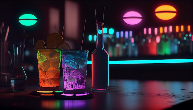 Celebración de la vida nocturna en el establecimiento de bares multicolores IA generativa