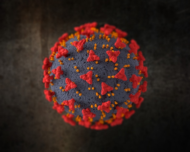 Célula de coronavirus 3D sobre un fondo grunge