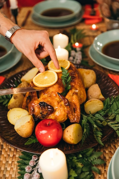 Cena de navidad con pavo