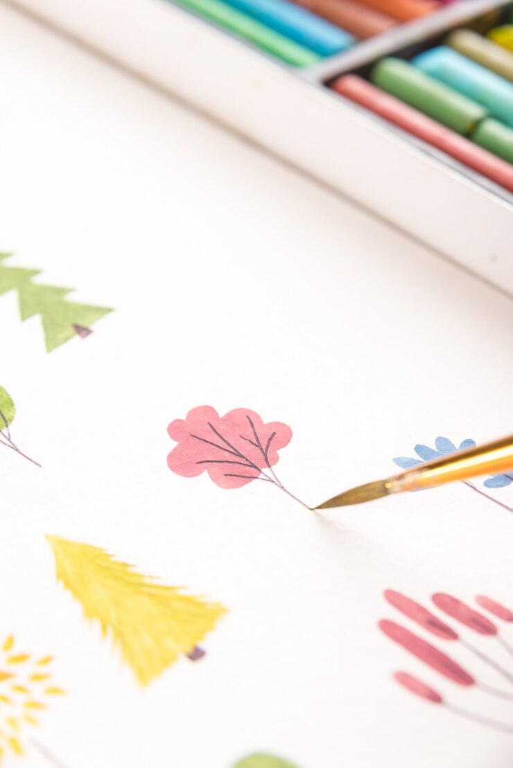 Foto gratuito cerca de diferentes flores coloridas diseño de la naturaleza pintadas con pincel y acuarelas sobre papel