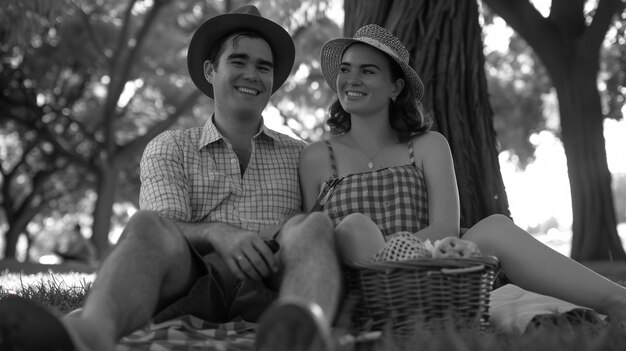 De cerca una encantadora pareja disfrutando de un picnic