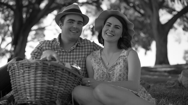 De cerca una encantadora pareja disfrutando de un picnic