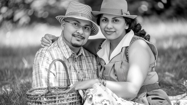 De cerca una encantadora pareja disfrutando de un picnic