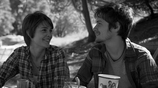 De cerca una encantadora pareja disfrutando de un picnic