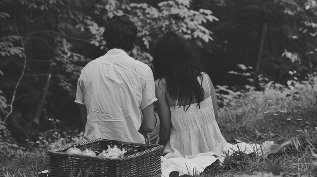 De cerca una encantadora pareja disfrutando de un picnic