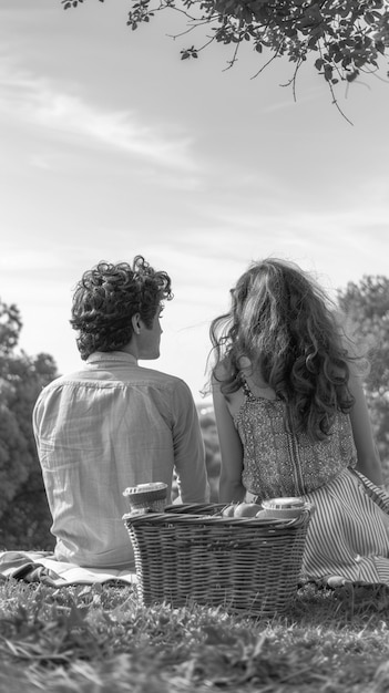 De cerca una encantadora pareja disfrutando de un picnic