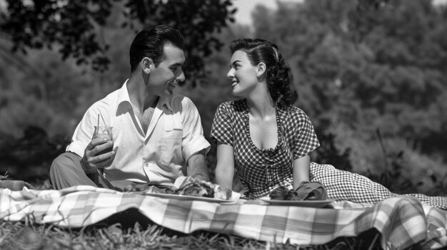 De cerca una encantadora pareja disfrutando de un picnic