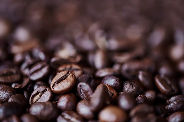 Cerca del grano de café desenfocado