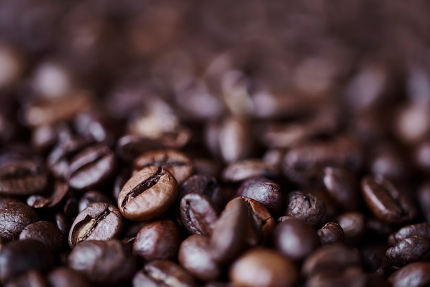 Cerca del grano de café desenfocado