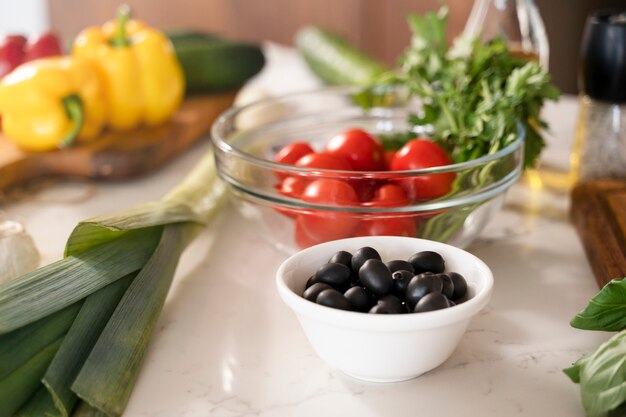 De cerca los ingredientes utilizados para cocinar