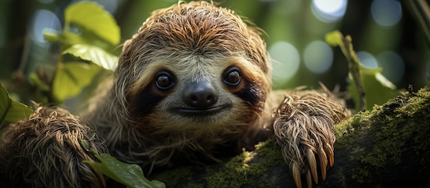 Foto gratuita cerca de un lindo perezoso descansando en la rama de un árbol