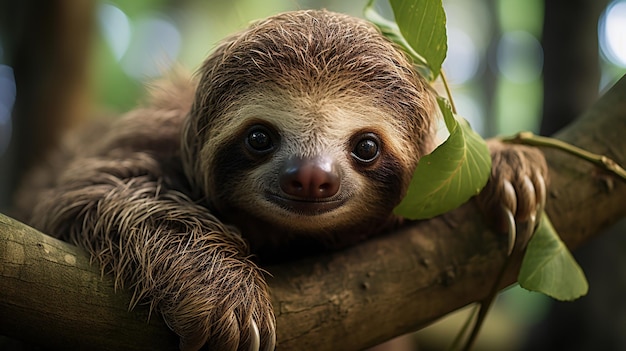 Foto gratuita cerca de un lindo perezoso descansando en la rama de un árbol