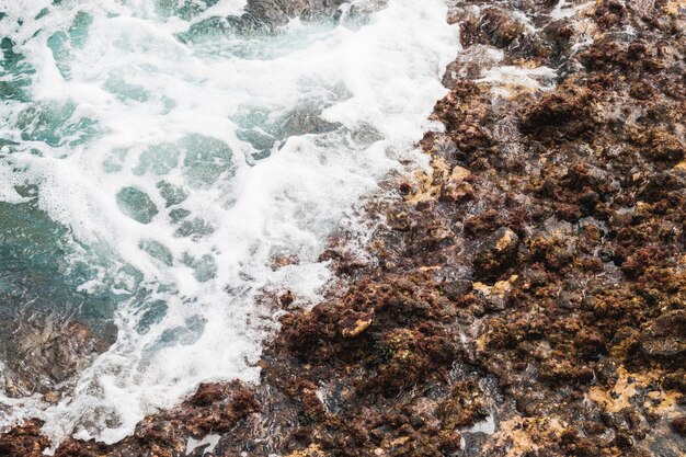 Cerca del mar tocando la orilla rocosa