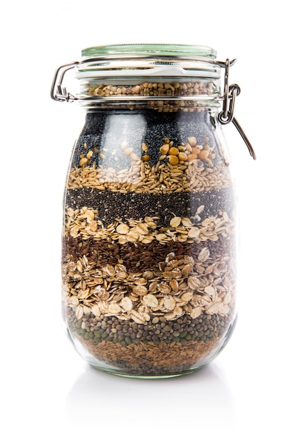 Cereales dentro jar vidrio