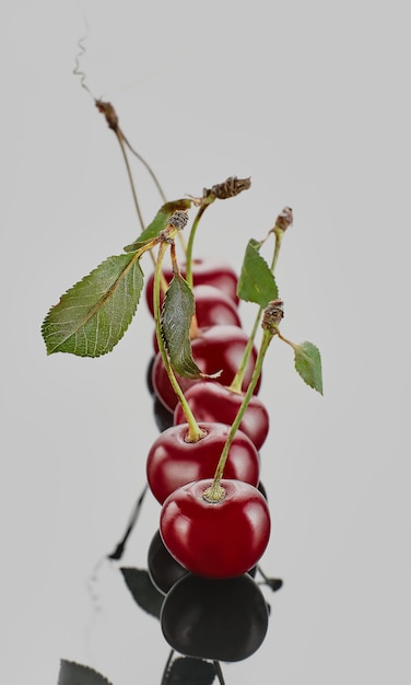 Foto gratuita cereza aislado sobre fondo blanco, enfoque selectivo de primer plano. frutas de la granja del mercado