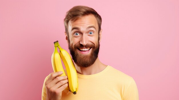 Cerrado en el hombre con plátanos