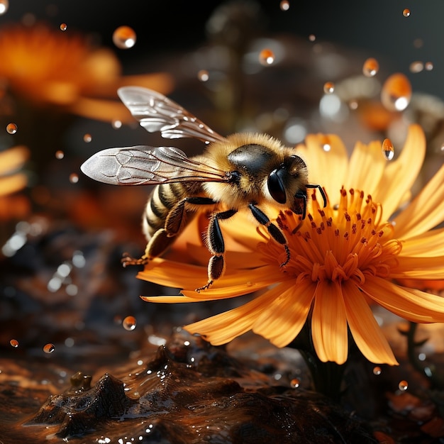 Cerrar la abeja recogiendo néctar