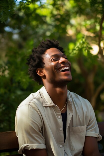 Cerrar al hombre sonriendo en la naturaleza