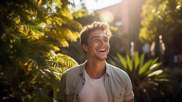 Cerrar al hombre sonriendo en la naturaleza