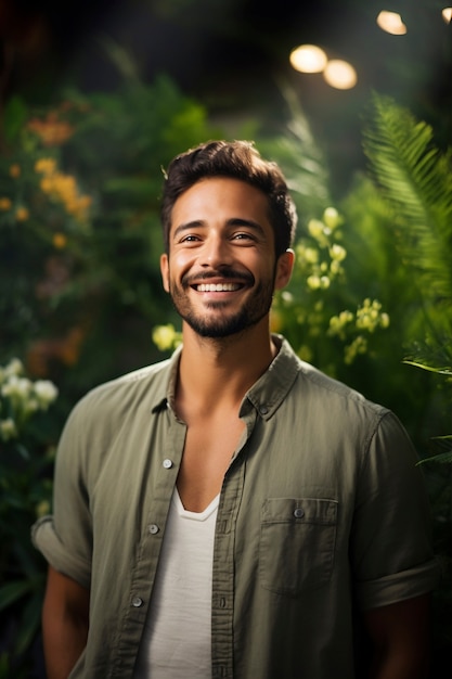 Cerrar al hombre sonriendo en la naturaleza