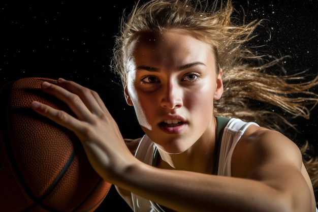 Foto gratuita cerrar al jugador de baloncesto con pelota